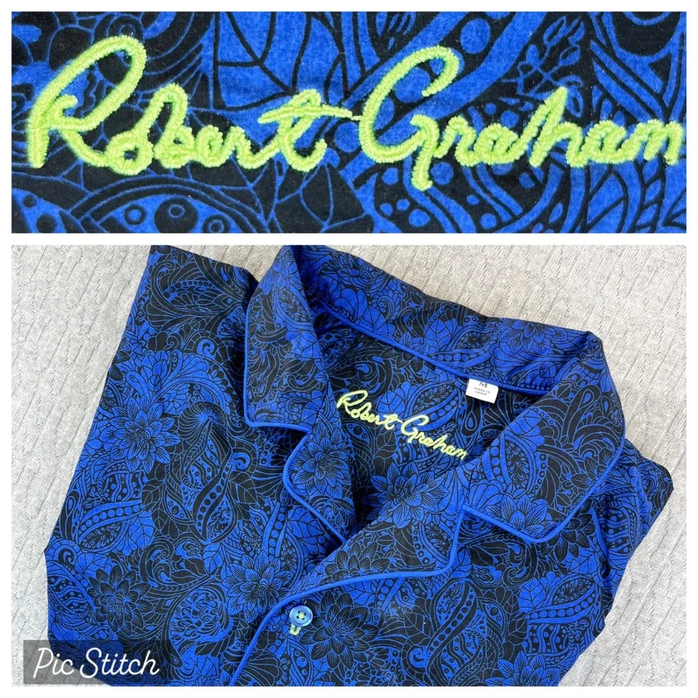 Robert Graham Men/Women Pajama Top M Blue Black Paisley Long Sleeve Collared